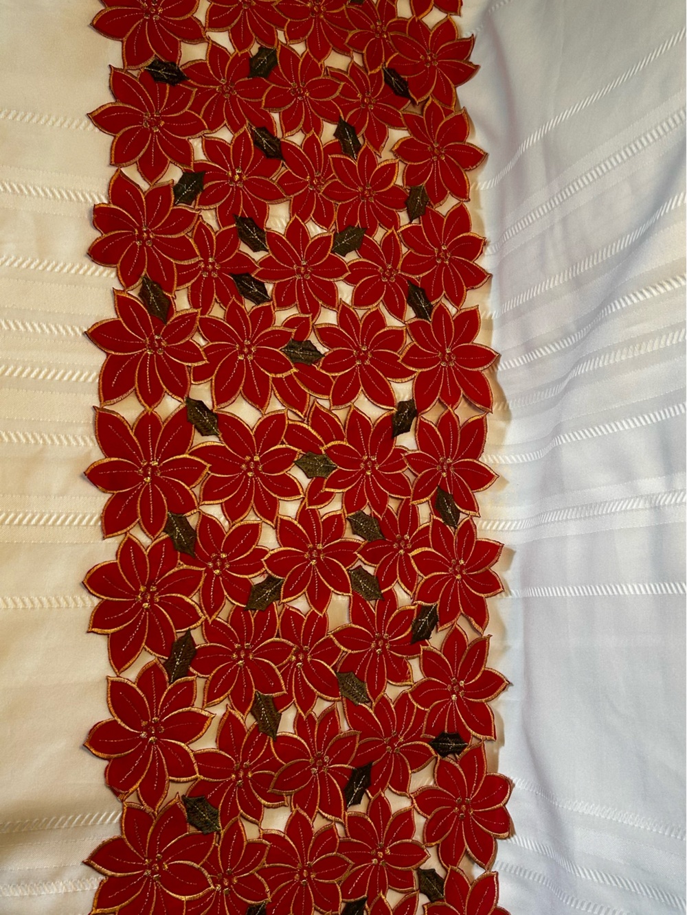St. Nicholas Square Poinsettia Table Runner Christmas Holiday Linen Red Gold